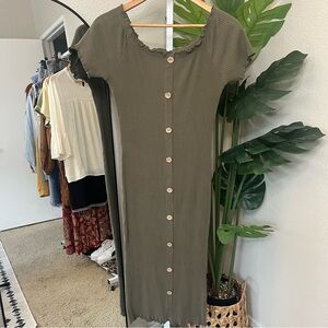 🖤 Olive Green Ribbed Button-Front Dress Plus Sz 1X | Derek Heart
